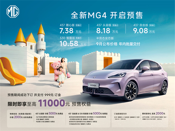 同級唯一一體式熱管理+530km超長續航 全新MG4預售7.38萬元起